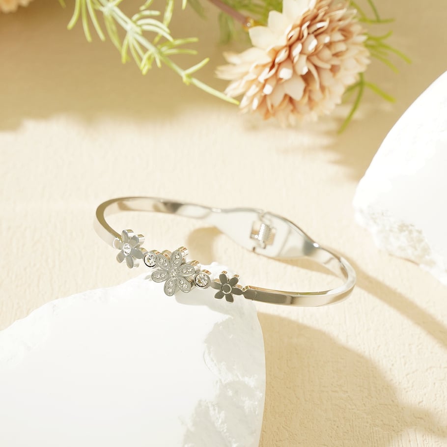 1 Piece Delicate Series Radiant Flower Stainless Steel Gold Color Women's Bangles Picture7