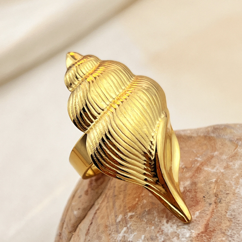 1 Piece Whelk Stainless Steel Gold Color Women's Adjustable Rings Picture5