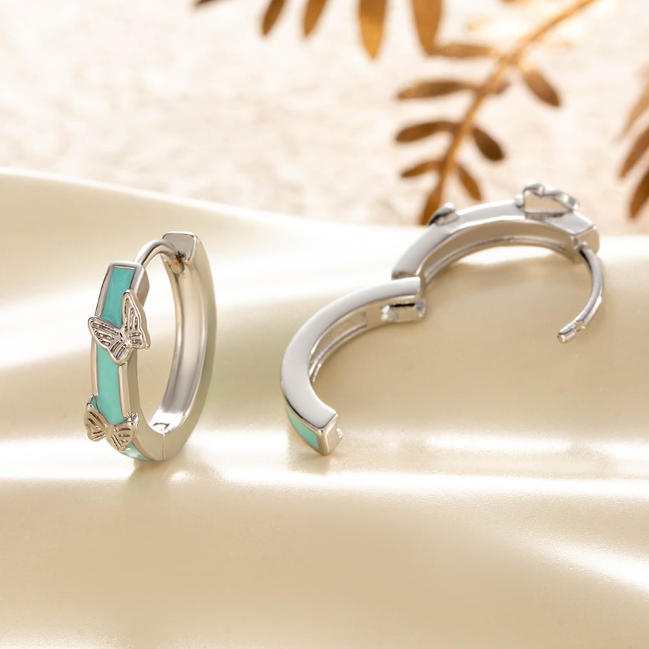 1 Piece Glamorous Series Sweet Blue Butterfly Copper Drop Enameling Women's Hoop Earrings h5Picture4