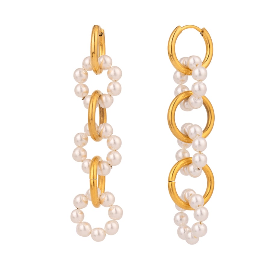 1 Pair Luxurious Series Elegant Circular Stainless Steel Gold Color Women's Beaded Drop Earrings h5Picture8