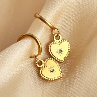 1 Pair Charming Series Retro Exquisite Heart Shape Stainless Steel Gold Color Women's Drop Earrings h5 Picture5