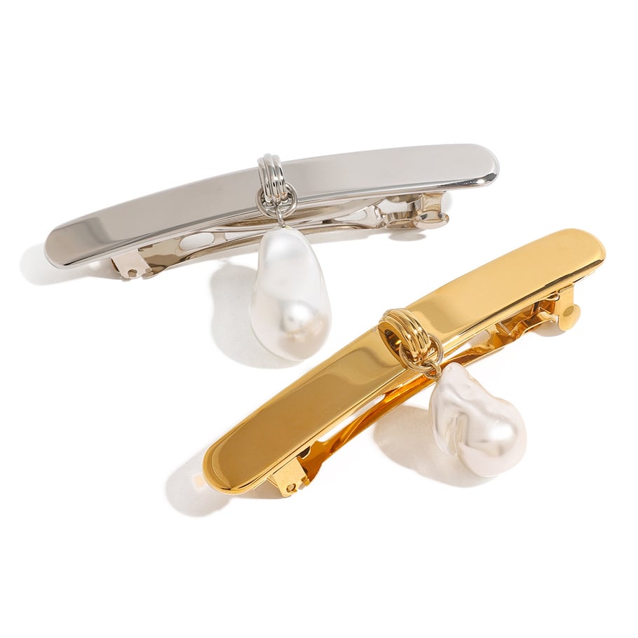 1 Pair Simple Series Retro Solid Color Stainless Steel 18K Gold Plated Artificial Pearl Women Hair Clips Picture5