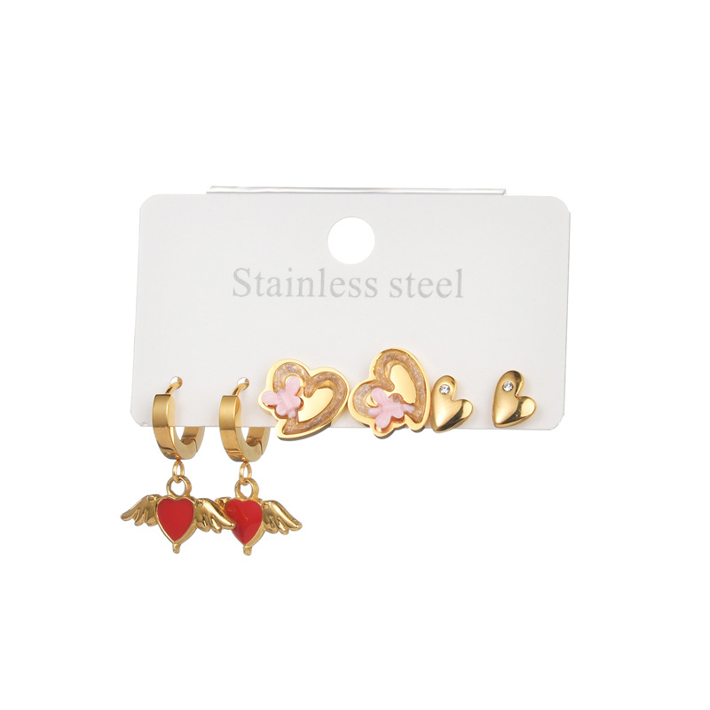 Juego de 1 par de pendientes de acero inoxidable con forma de corazón para mujer Imagen5