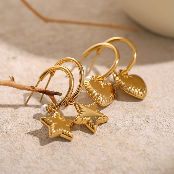 18k gold stainless steel pearl C-shaped heart-shaped earrings ins Internet celebrity same style five-pointed star titanium steel ear buckle earrings 2