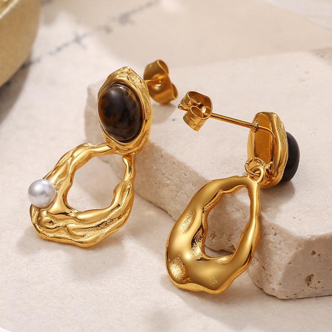 1 Pair Classic Series Retro Geometric Titanium Steel   Gold Color  Women's Drop Earrings Picture9