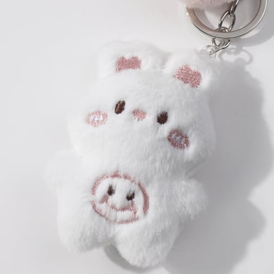 1 Piece Cute White Plush Bunny Beaded Bow Heart Bag Charms h5 Picture6