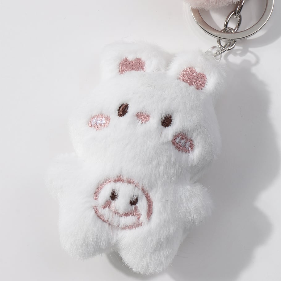 1 Piece Cute White Plush Bunny Beaded Bow Heart Bag Charms Picture6
