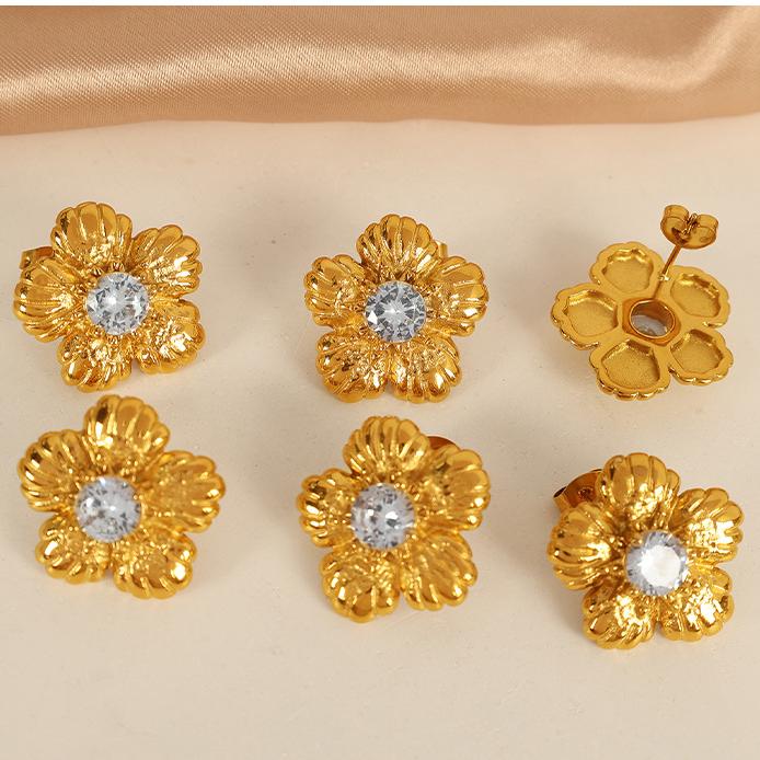 1 Pair Luxurious Series Simple Flower Titanium Steel   Gold Color  Women's Stud Earrings Picture8