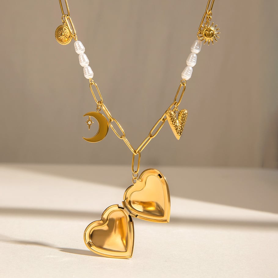 1 Piece Romantic Series Classic Heart Shape Moon Stainless Steel Gold Color Women's DIY Pendant Necklaces Picture4