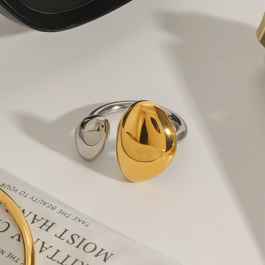 1 par de anillos individuales de acero inoxidable anular de alta gama chapados en oro para mujer Imagen8