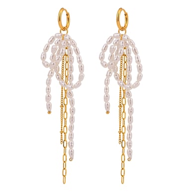 1 Pair Luxurious Series Elegant Bowknot Tassels Stainless Steel Gold Color Women's Drop Earrings h5 Picture6