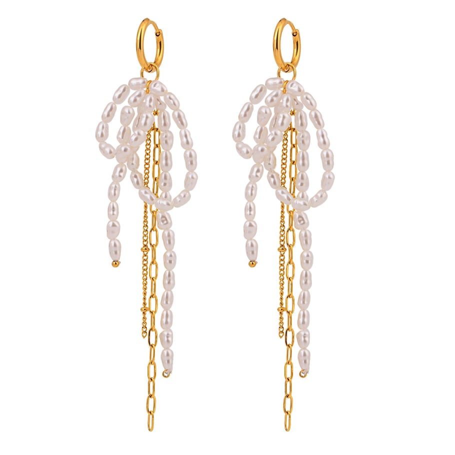 1 Pair Luxurious Series Elegant Bowknot Tassels Stainless Steel Gold Color Women's Drop Earrings Picture6