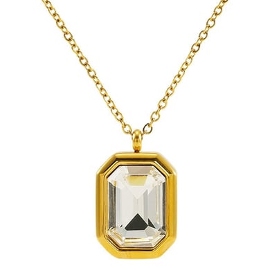 1 Piece Simple Elegant Style Octagon Shape Stainless Steel 18K Gold Plated Inlay Square Zircon Women's Pendant Necklace h5 Picture5