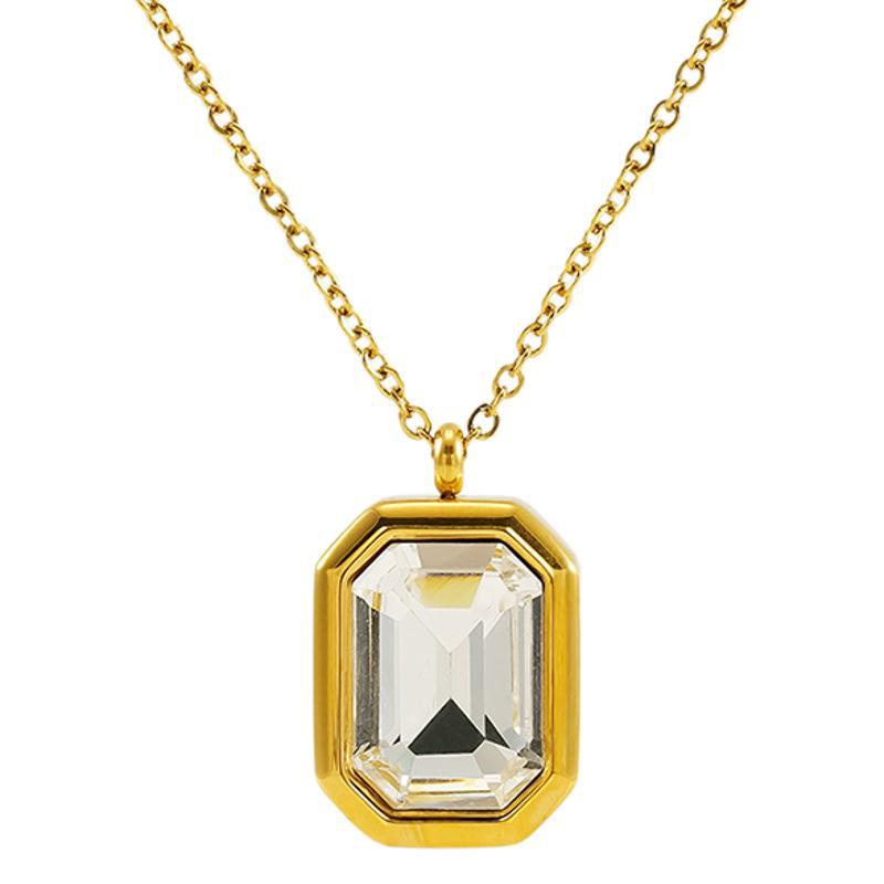 1 Piece Simple Elegant Style Octagon Shape Stainless Steel 18K Gold Plated Inlay Square Zircon Women's Pendant Necklace Picture5