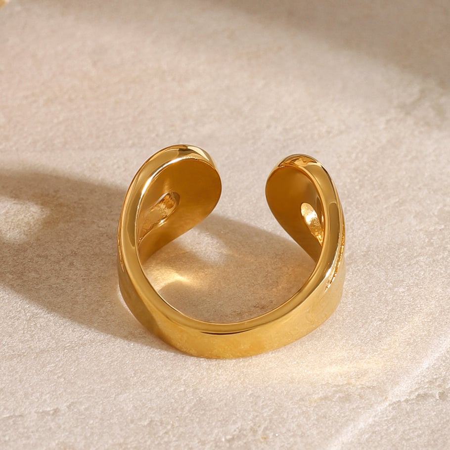 1 par de anillos ajustables para mujer de acero inoxidable chapado en oro de 18 quilates con diseño geométrico de estilo de serie simple h5Imagen5