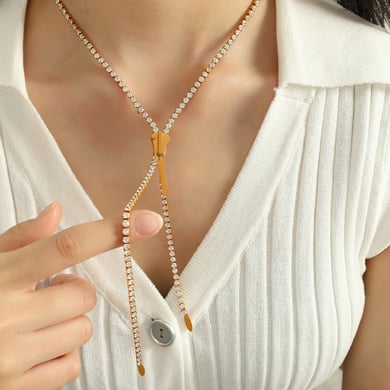 1 Stück Simple Series Einfache Quaste Edelstahl 18 Karat vergoldet Zirkon Damen Kettenhalsketten h5 Bild5