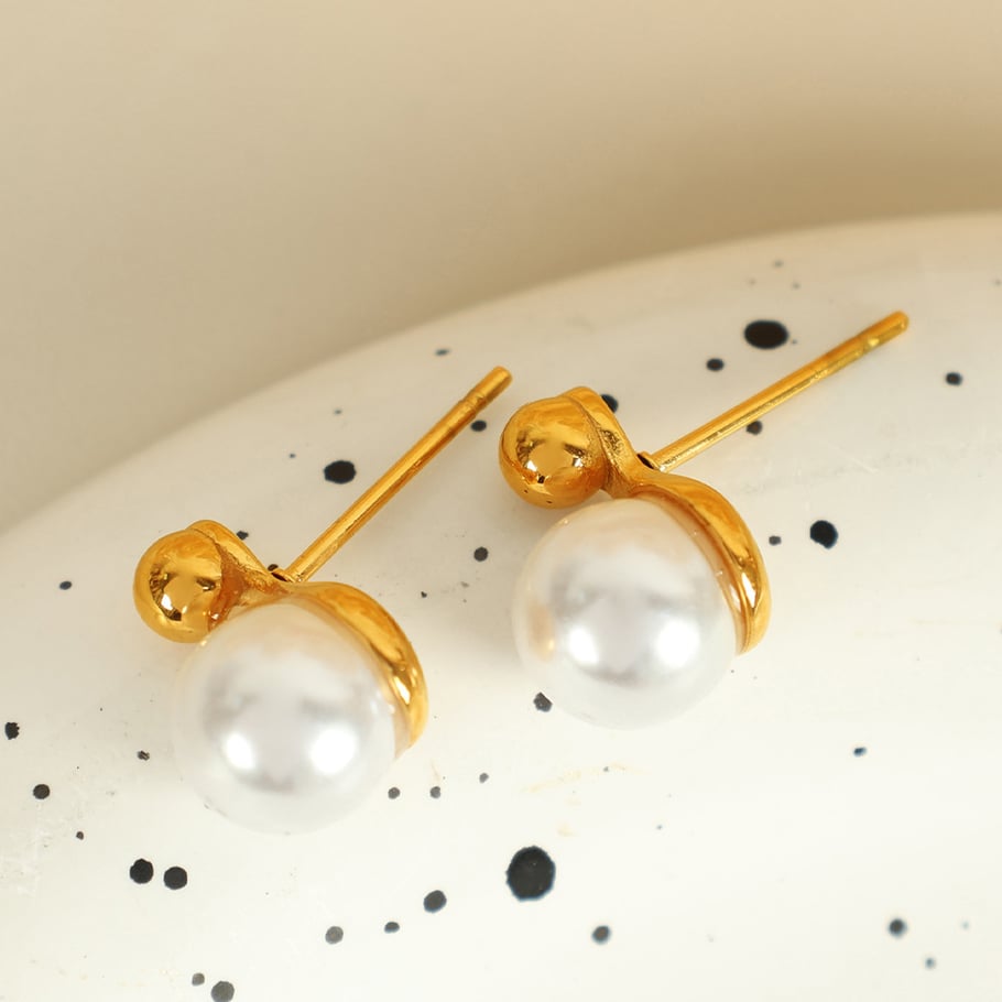 1 Pair Simple Series Simple Geometric Stainless Steel 18K Gold Plated Artificial Pearl Women Stud Earrings Picture6
