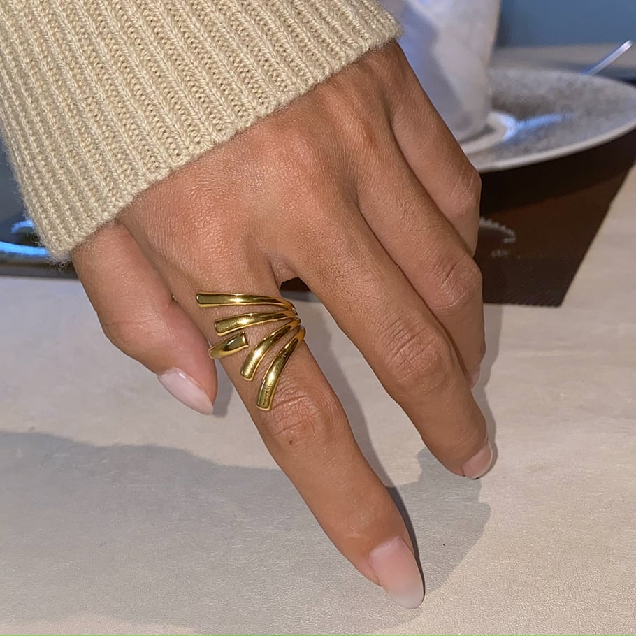 1 Piece Simple Fashionable Style Irregular Line Shape Stainless Steel 18K Gold Plated Women's Adjustable Ring Picture4