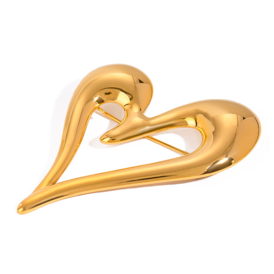 1 Piece Romantic Series Elegant Chic Heart Shape Stainless Steel Gold Color Women's Brooches Picture8