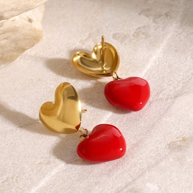 1 Paar einfache Serie Sweet Heart Edelstahl 18 Karat vergoldet Damen Tropfen Ohrringe h5 Bild4