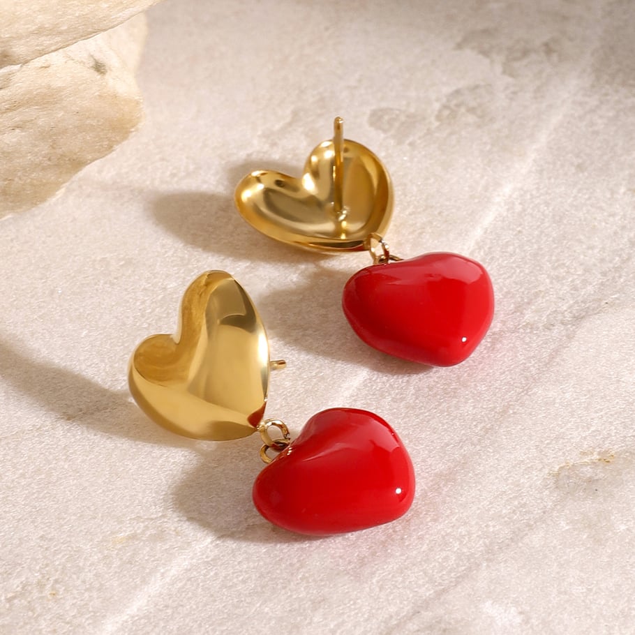 1 Paar einfache Serie Sweet Heart Edelstahl 18 Karat vergoldet Damen Tropfen Ohrringe Bild4