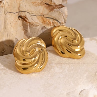 1 Pair Simple Series Retro Twist Stainless Steel 18K Gold Plated Women Stud Earrings h5 Picture4