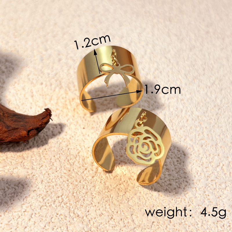 1 Piece Simple Series Bow Knot Stainless Steel Gold Color Women's Adjustable Rings Picture7
