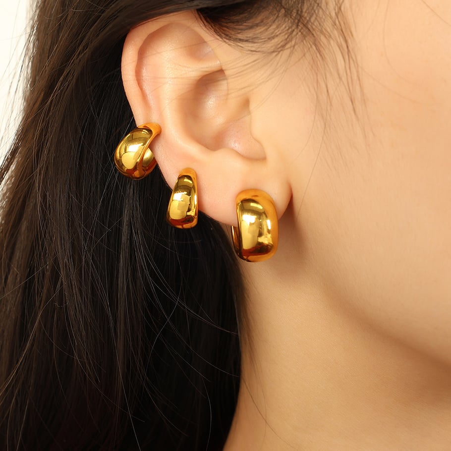 1 Paar Simple Series Klassische einfarbige Edelstahl-Ohrclips in Goldfarbe für Damen Bild6