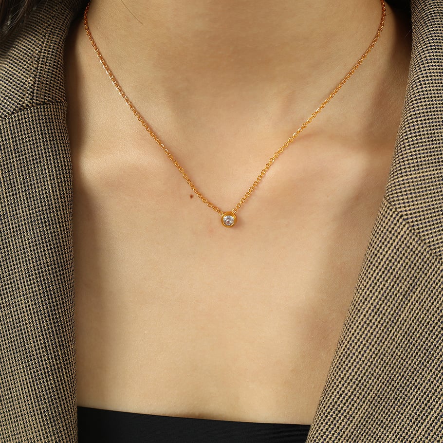 1 Piece Simple Series Simple Geometric Stainless Steel 18K Gold Plated Zircon Women Pendant Necklaces Picture6