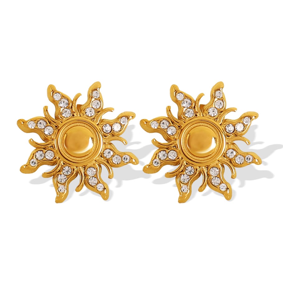 1 Pair Simple Series Retro Sun/Moon Stainless Steel 18K Gold Plated Rhinestone Women Stud Earrings Picture8
