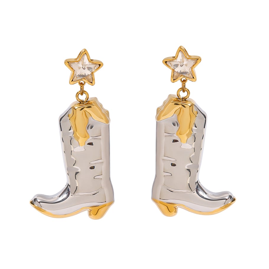1 Pair Vintage Series Cowboy Boots Shape Star Stainless Steel Gold and Silver Color Women's Drop Earrings Picture8