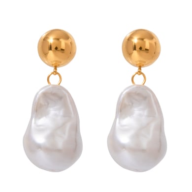 1 Pair Classic Series Europe and America oval Stainless Steel 18K Gold Plated Artificial Pearl Women Drop Earrings h5 Picture7