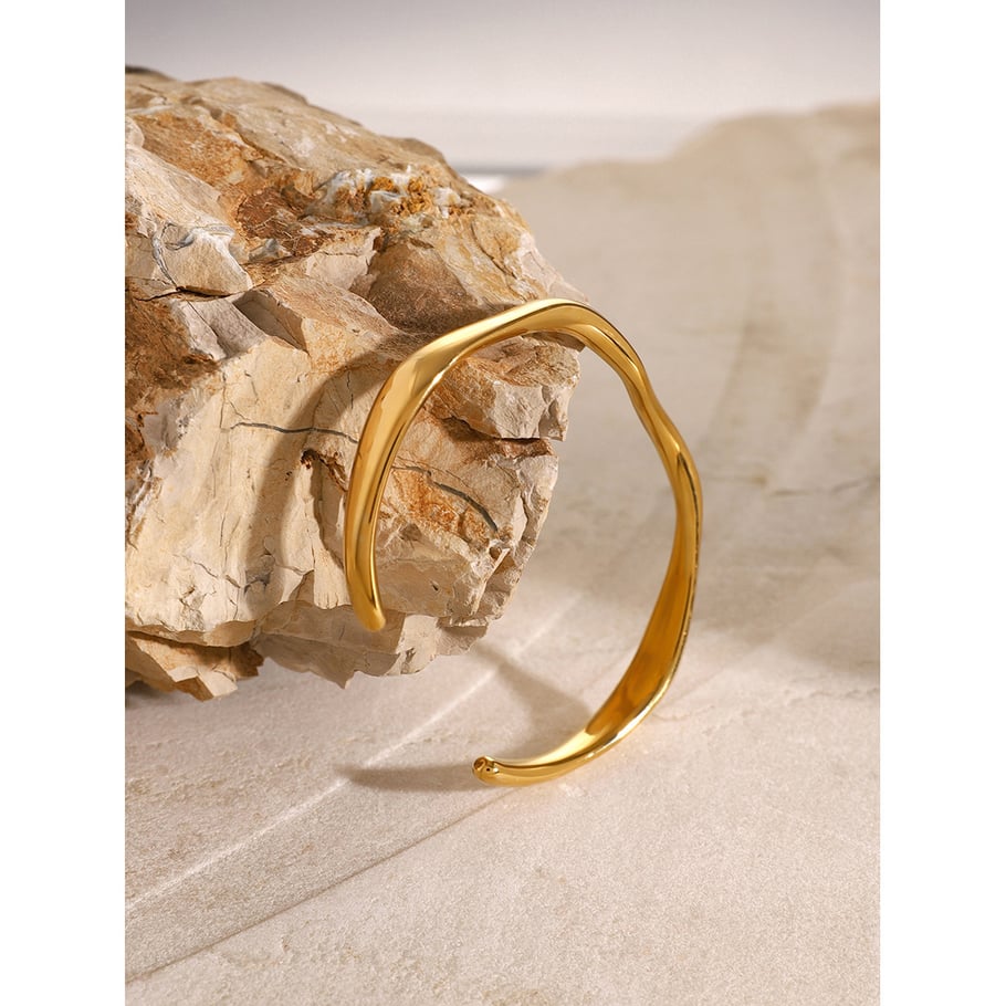 1 Piece Simple Ins Style Solid Color Stainless Steel 18K Gold Plated Women's Bangles Picture4