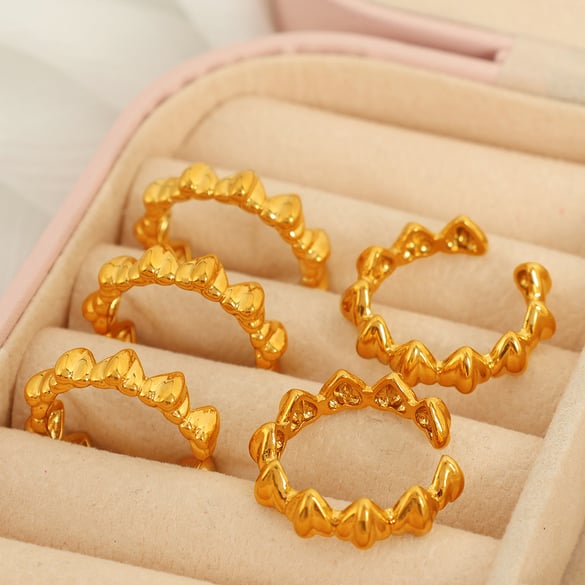 1 Pair Simple Series Simple Heart Copper 18K Gold Plated Women Adjustable Rings 2