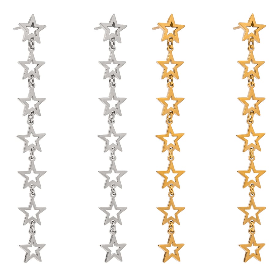 1 Pair Simple Classic Style Hollowed-out Pentagram Shape Stainless Steel 18K Gold Plated Women's Drop Earrings Picture5