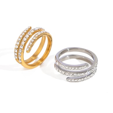 1 Paar Simple Series Einfache geometrische Edelstahl 18 Karat vergoldet Strass Damen verstellbare Ringe h5 Bild5