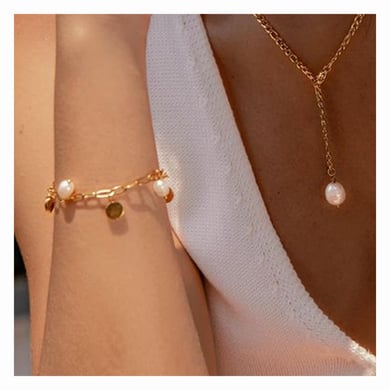 1 Piece Simple Series Sweet Geometric Stainless Steel 18K Gold Plated Artificial Pearl Women Charm Bracelets h5 Picture3