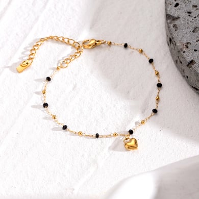 1 Piece Simple Series Sweet Heart Stainless Steel 18K Gold Plated Crystal Women Charm Bracelets h5 Picture3