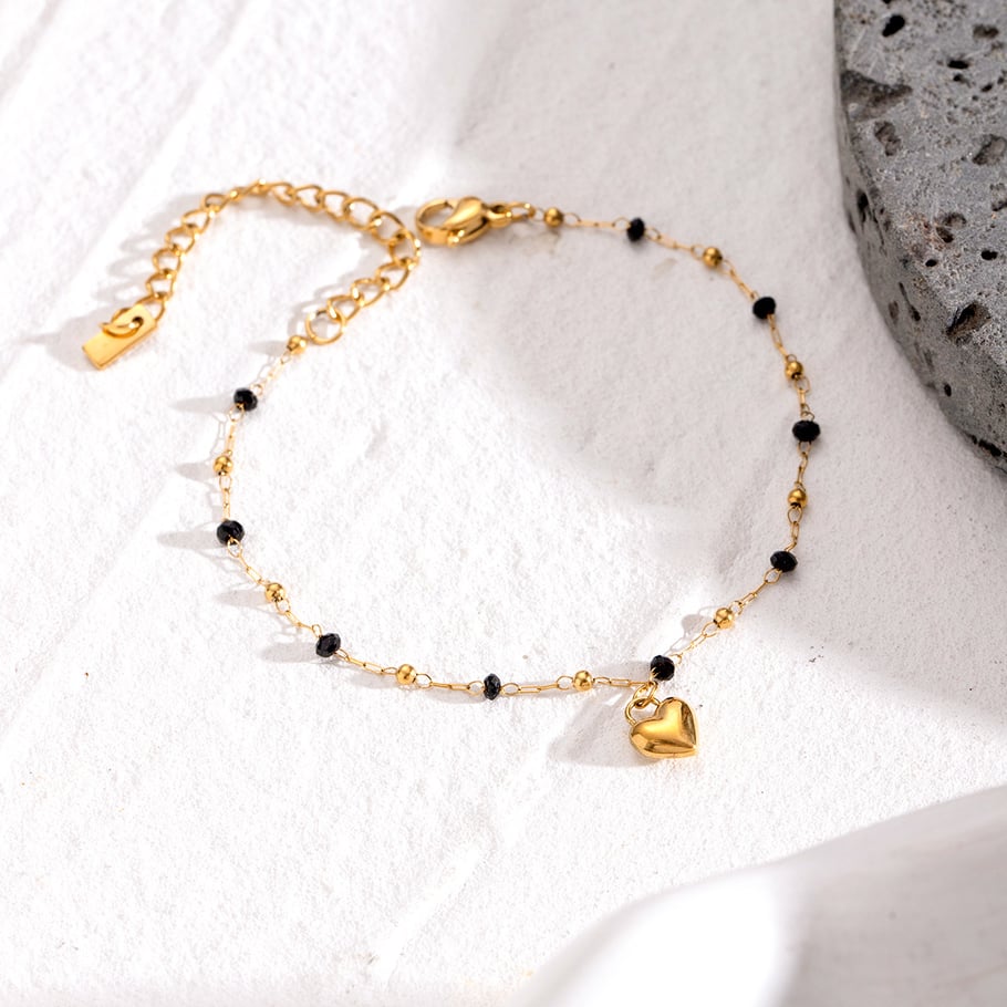 1 Piece Simple Series Sweet Heart Stainless Steel 18K Gold Plated Crystal Women Charm Bracelets Picture3