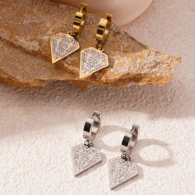 1 Pair Sparkling Series Elegant Diamond Titanium Steel Gold Color Women's Drop Earrings h5 Picture4