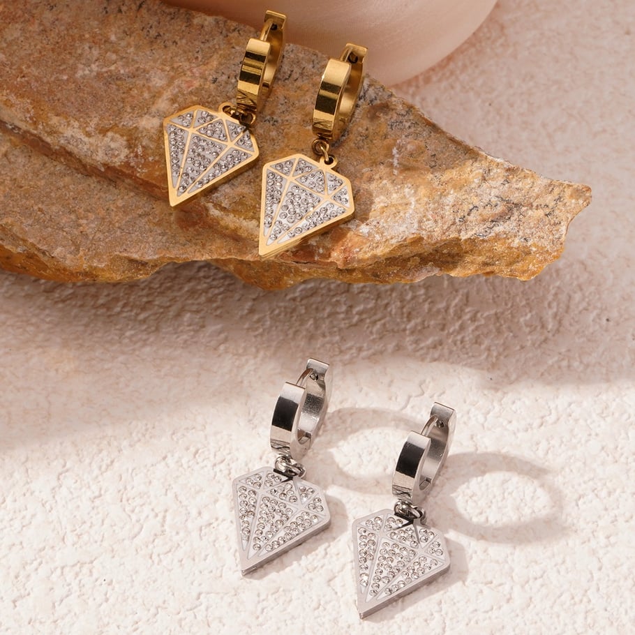 1 Pair Sparkling Series Elegant Diamond Titanium Steel Gold Color Women's Drop Earrings Picture4