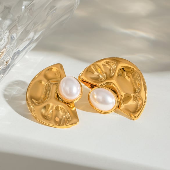 1 Pair Simple Series Retro Geometric Stainless Steel 18K Gold Plated Artificial Pearl Women Stud Earrings 2