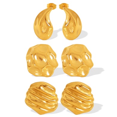 1 Pair Simple Series Classic Droplet Stainless Steel 18K Gold Plated Women Stud Earrings h5 Picture4