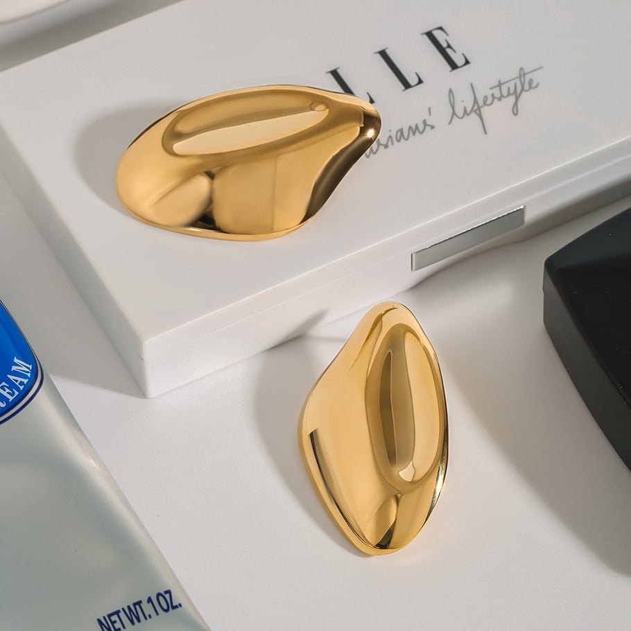 1 Pair Commute Series Fashionable Irregular Oval Shape Stainless Steel Gold Color Women's Stud Earrings h5Picture8