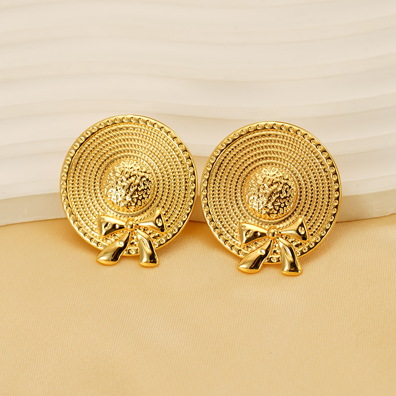 1 Pair Classic Series Retro Plaid Stainless Steel 18K Gold Plated Women Drop Earrings Picture6