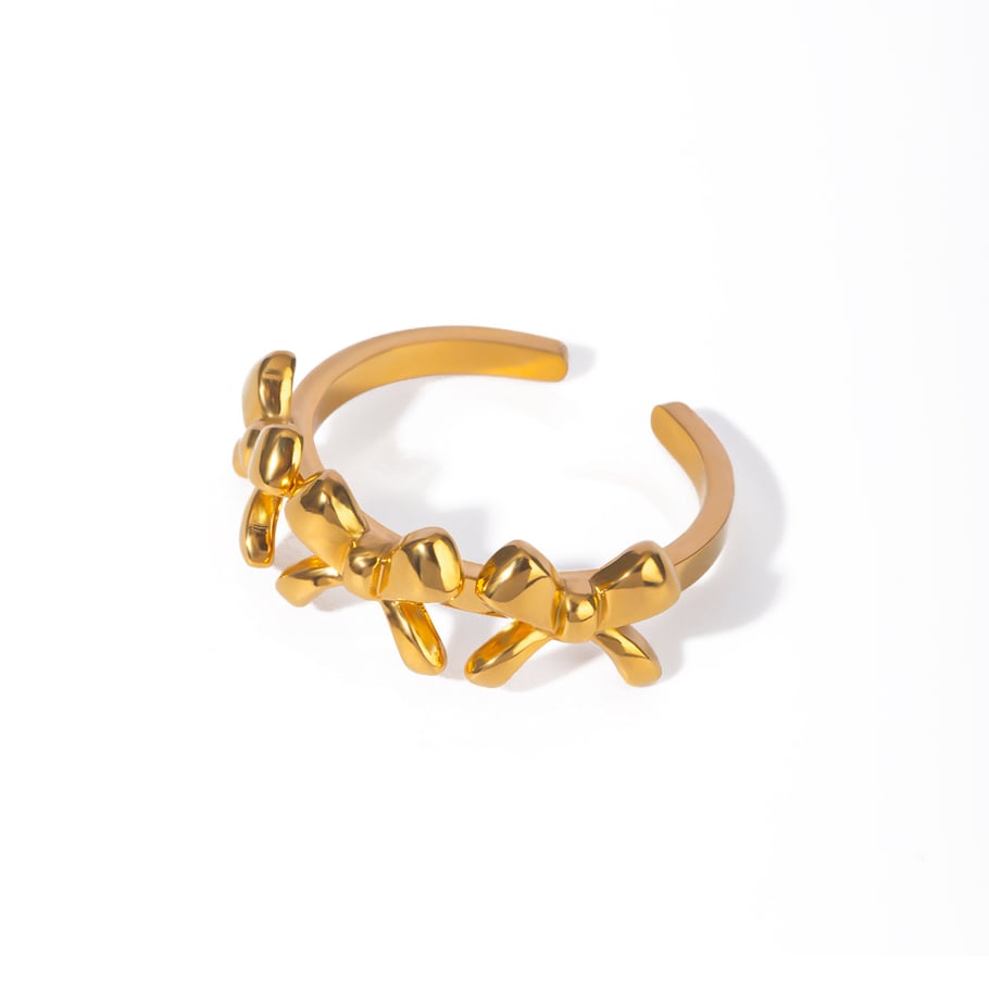 1 Piece Simple Sweet Style Bowknot Shape Stainless Steel 18K Gold Plated Women's Adjustable Rings Picture6