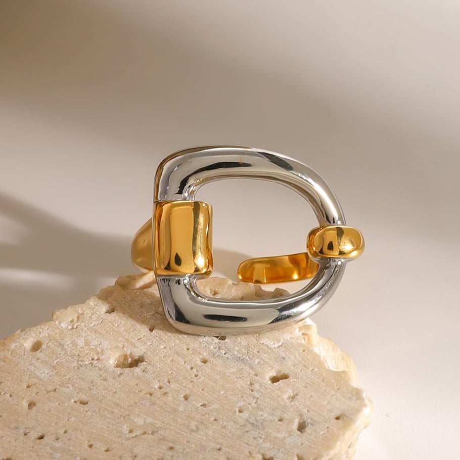 1 Paar Simple Series Casual Letter Edelstahl 18 Karat vergoldet Damen verstellbare Ringe Bild4