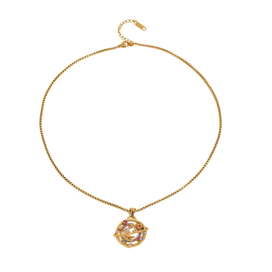 1 Piece Luxurious Series Elegant Sun/Moon Stainless Steel 18K Gold Plated Rhinestone Women Pendant Necklaces Picture7