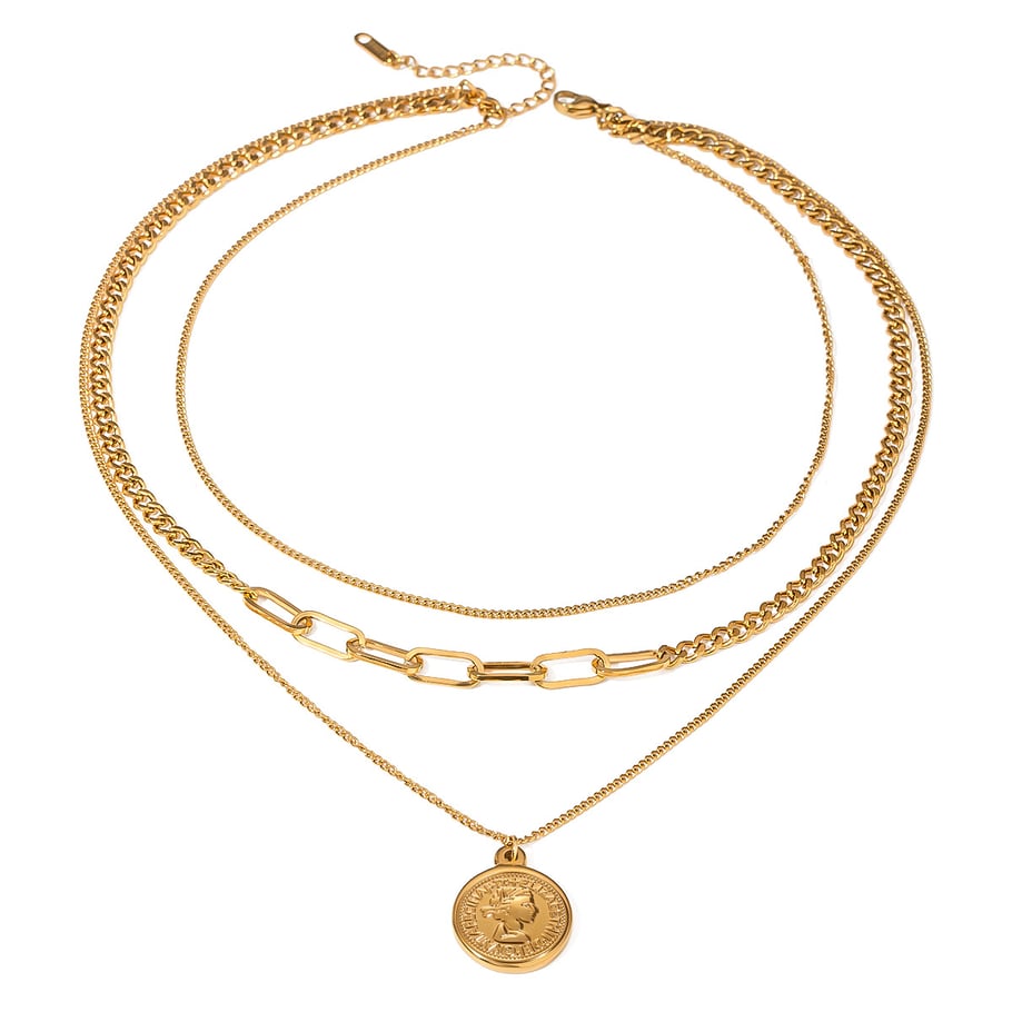 1 piece simple series classic engraved stainless steel gold plated women layered necklaces h5Picture5