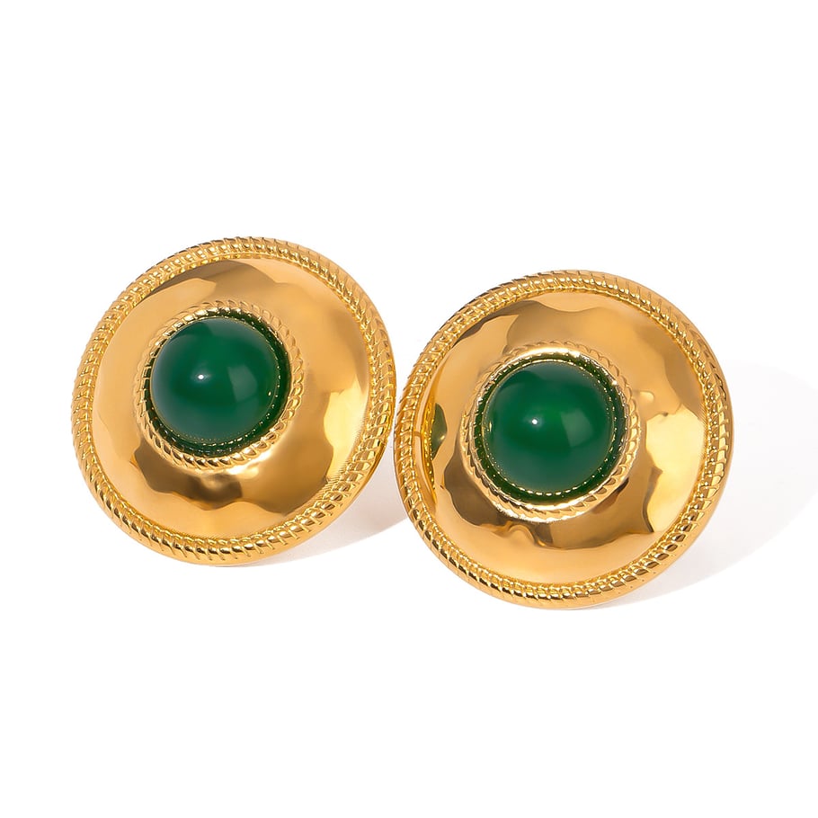 1 Pair Trendy Series Chic Annular Stainless Steel Gold Color Natural Stone Women's Stud Earrings Picture7